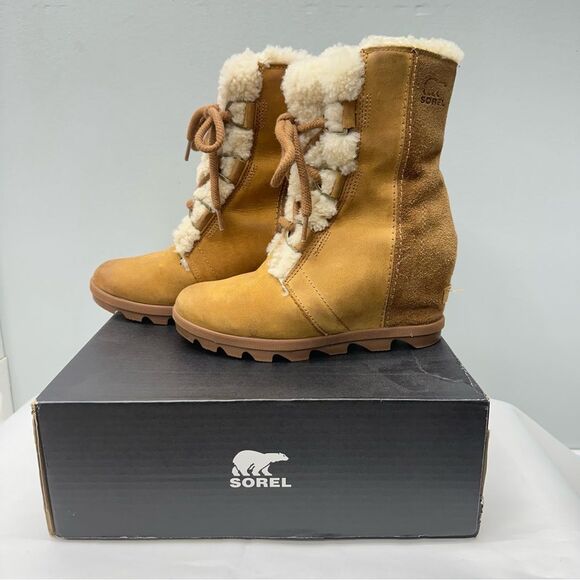 Sorel Joan of Arctic shearling wedge brown suede leather boots women's 7 - Picture 1 of 8